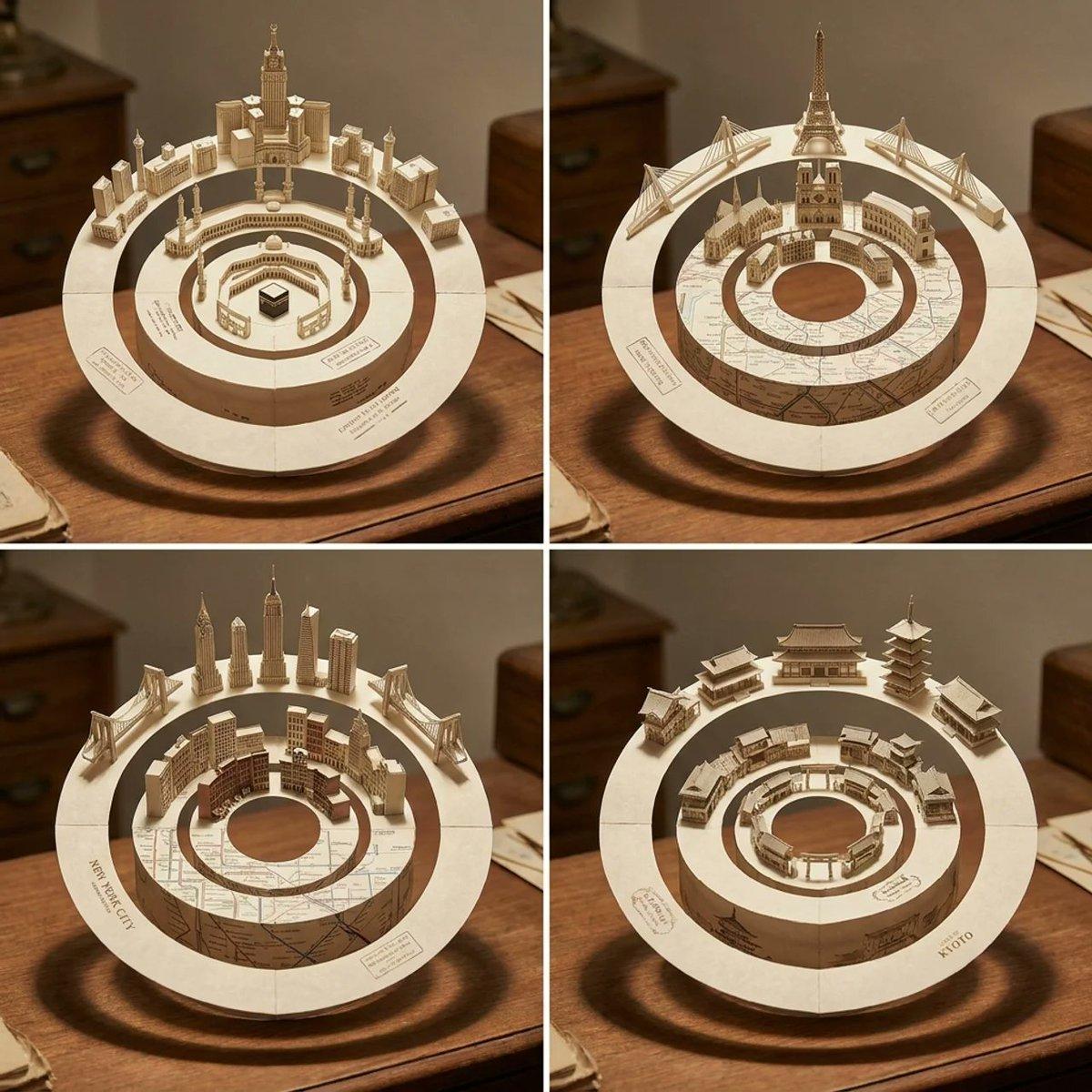 Concentric Papercraft City Installation