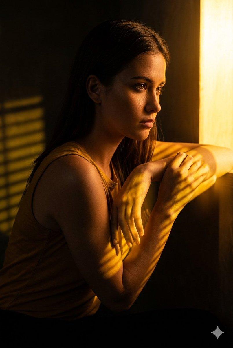 Golden Hour Window Reflection Portrait