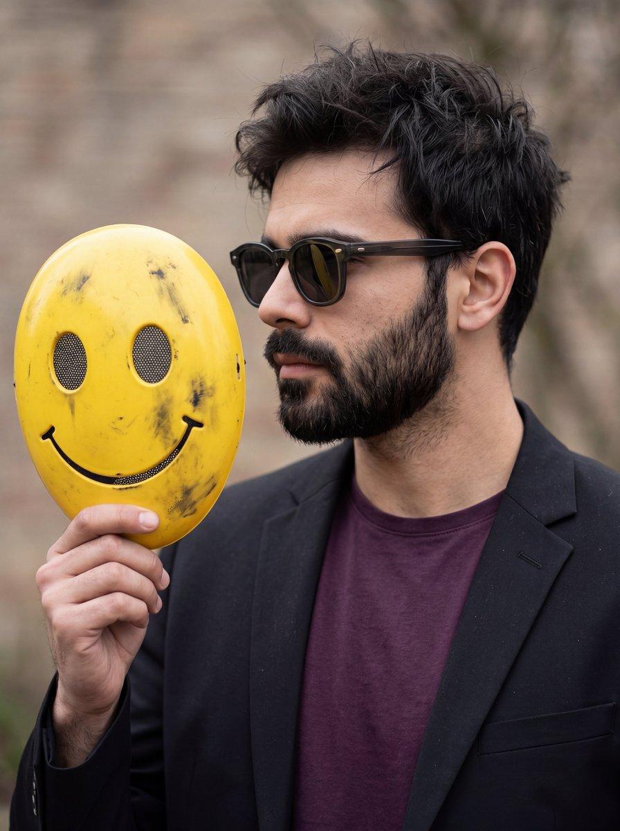 Man with Smiley Mask Portrait