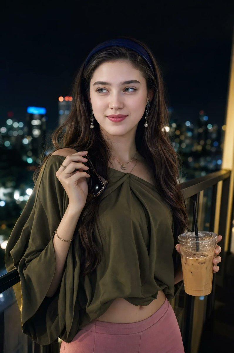 Cinematic Night Balcony Fashion Portrait