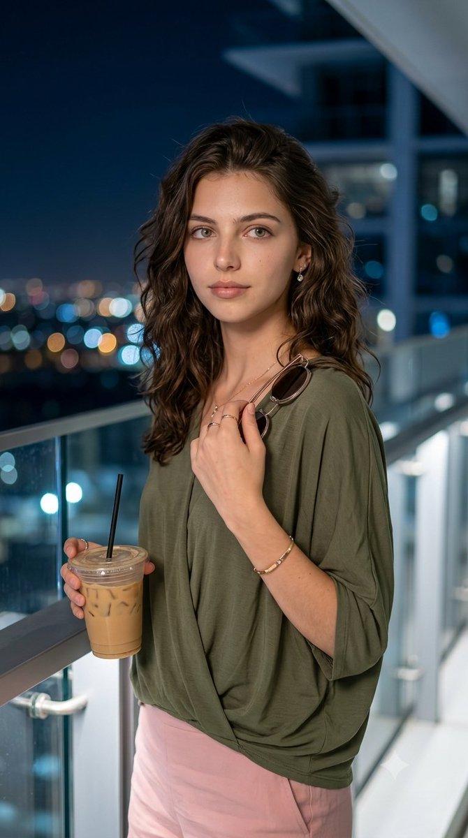 Cinematic Night Balcony Fashion Portrait