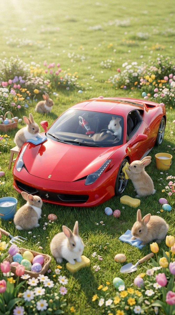Bunnies Detailing a Car