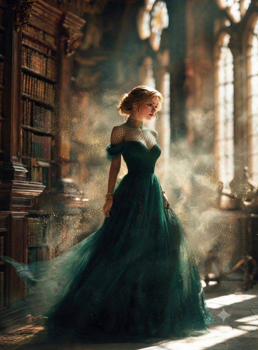 Fantasy Woman in Gothic Library