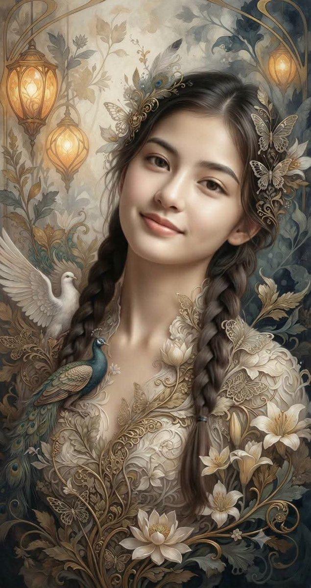 Fantasy Realism and Art Nouveau Fusion