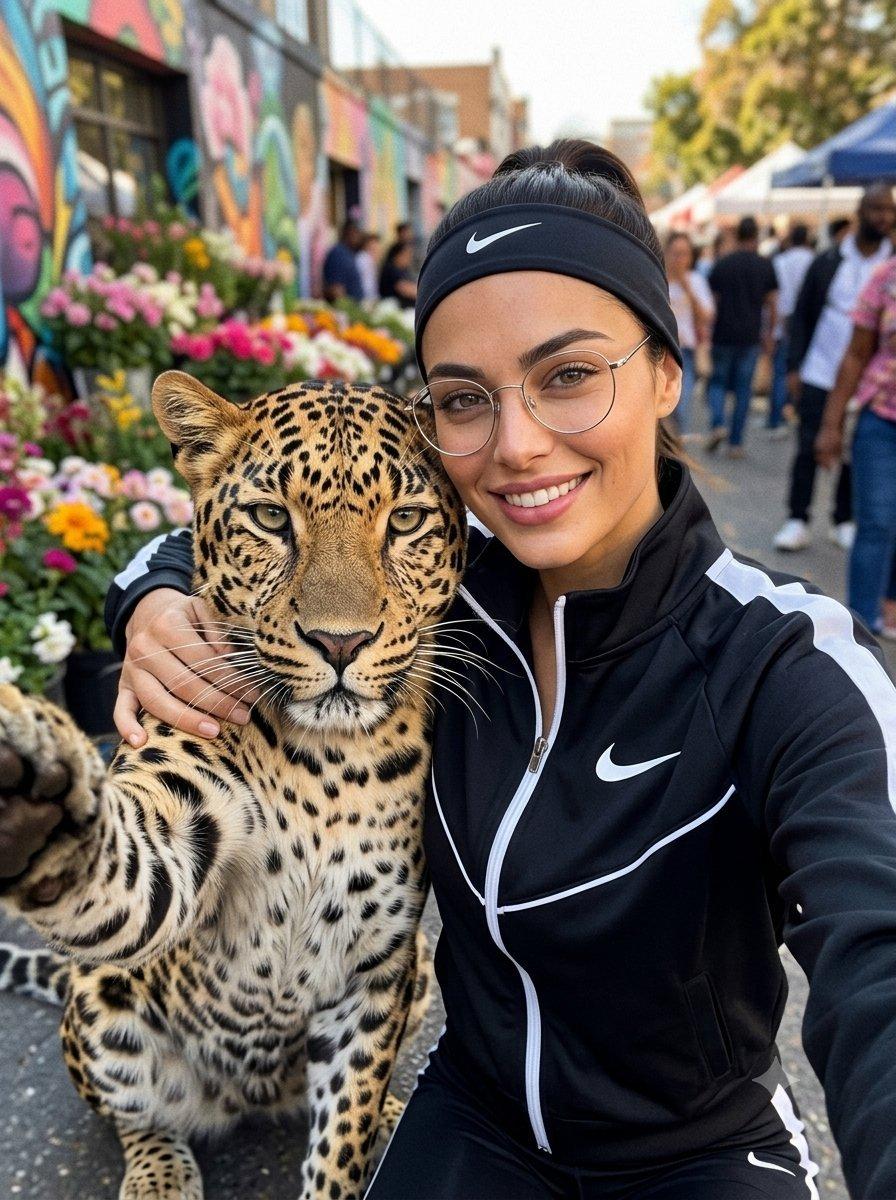 Leopard Selfie Street Market Portrait