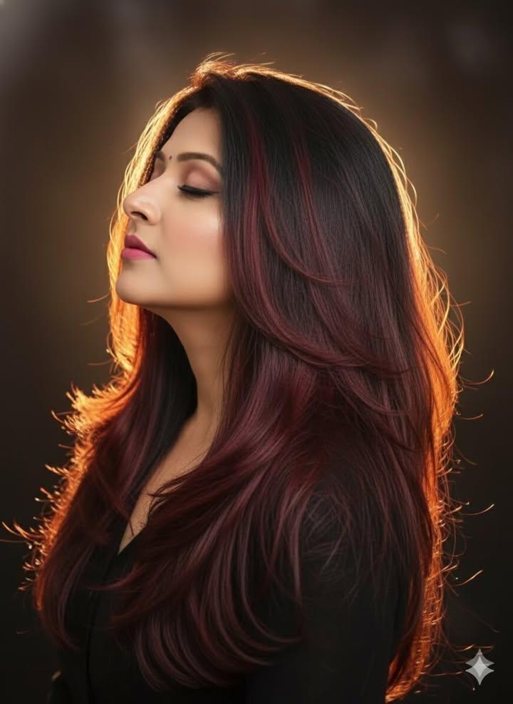 Burgundy Hair Cinematic Studio Portrait