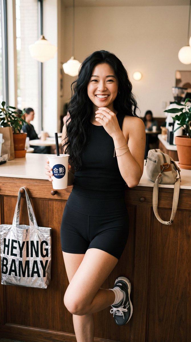 East Asian Woman Bubble Tea Cafe Portrait