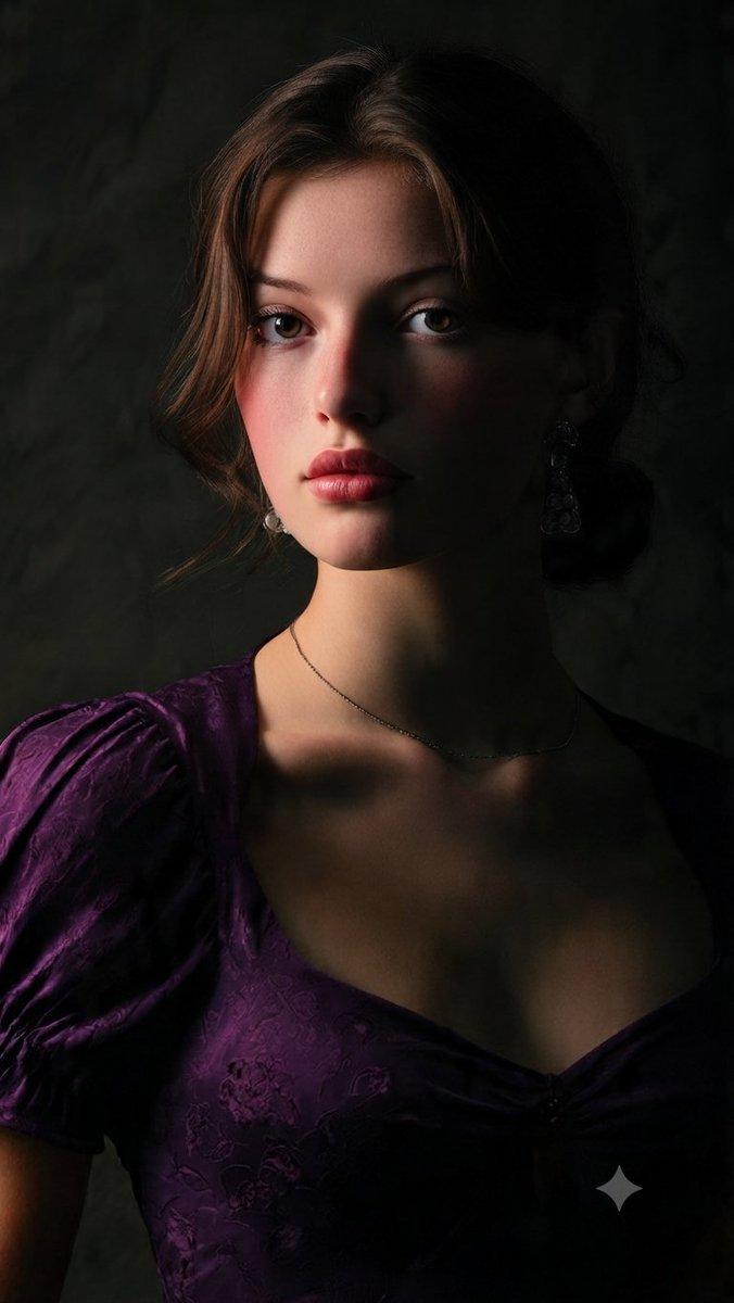 Chiaroscuro Renaissance Purple Dress Portrait