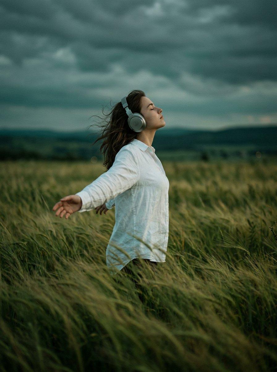 Moody Cinematic Woman Portrait in Grass