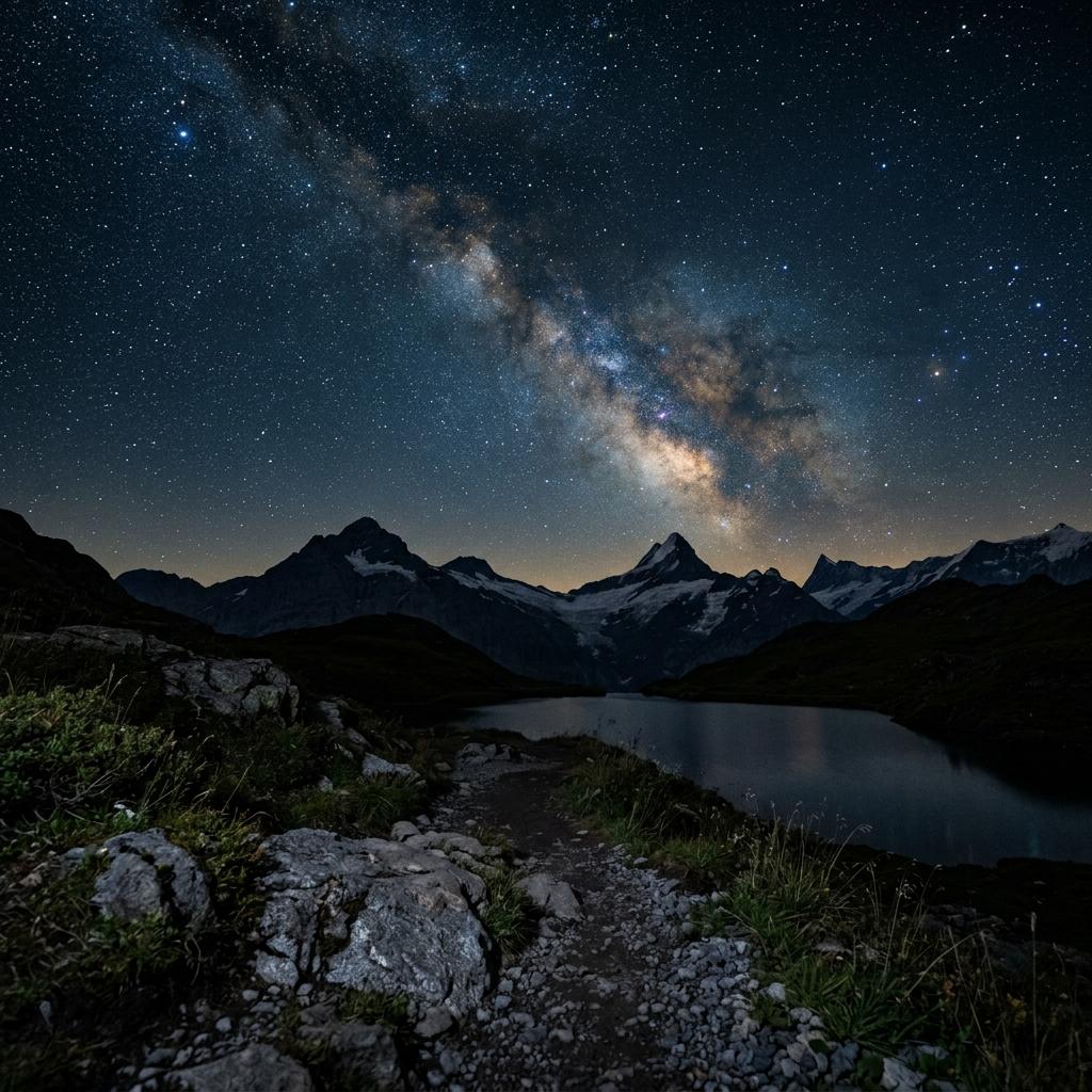 Realistic Mountain Silhouette at Midnight