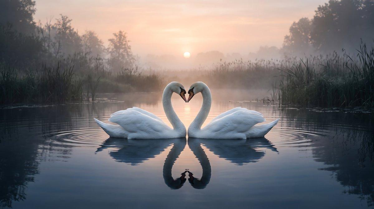 Elegant Swans Heart Formation