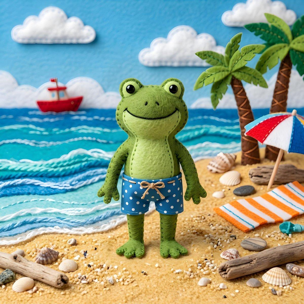 Felt Frog Diorama Beach